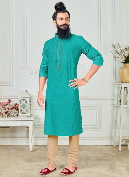 Sea Green Colour Exclusive Festive Wear Poly With Embroidery Kurta Pajama Mens Collection RYN-KP-4
